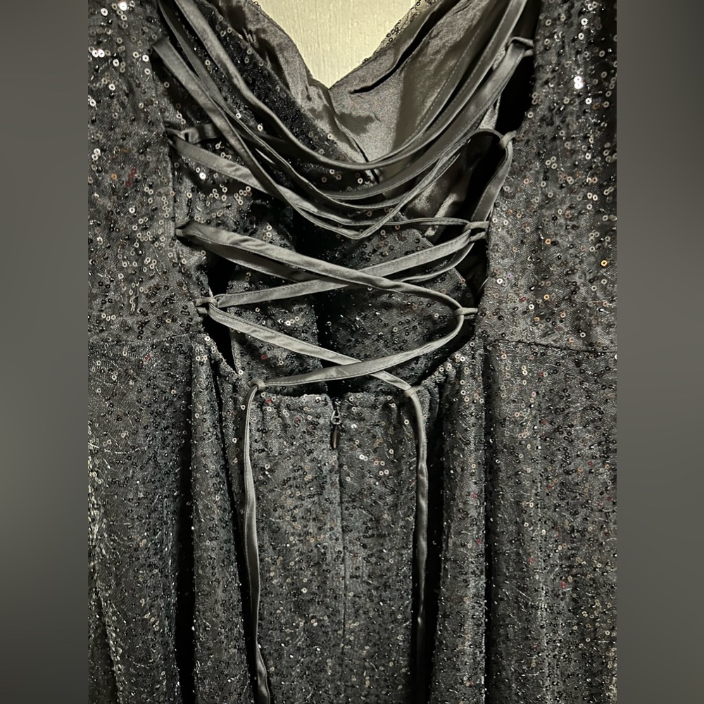 City Chic Black Sequin V-Neck Spaghetti Strap Gown - Picture 13 of 16